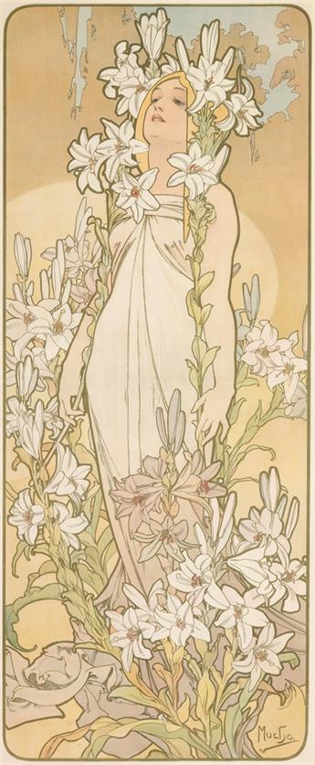 ALPHONSE MUCHA (1860-1939). [THE FLOWERS.] 1898. Each approximately 40x16 inches, 103x42 cm. [F. Champenois, Paris.]